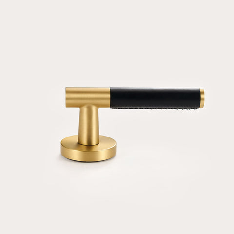 Kara Solid Brass & Leather Door Lever | Gold & Black