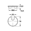 Cable Management: One Piece Circular Type: One-piece, circular Drilling: Ø63 mm Material: Zinc, die-cast Cable cut-out: 22 mm Mounting: Glue in Finish: Chrome plated, matt Hafele