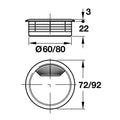 Cable Management: Spring Loaded Top Type: Two-piece, circularWith spring loaded, swiveling section in cover Function: In order to pull cable (with plug) through, the cover can be removed and then clipped back into the outer ring Material: Plastic Cable cu