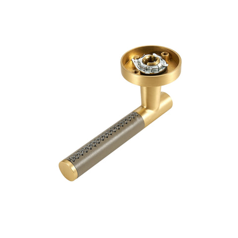 Kara Solid Brass & Leather Door Lever | Gold & Grey