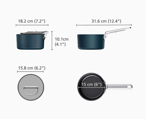 Space Folding Handle Ceramic Non-stick 15cm Blue Saucepan & Lid