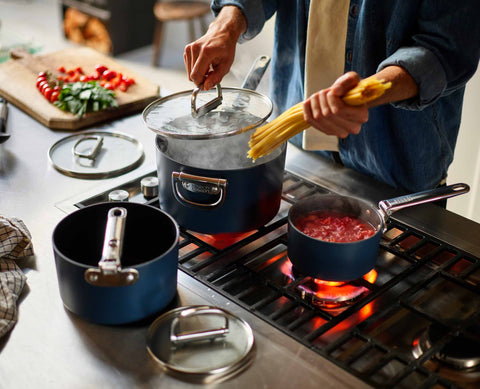 Space Folding Handle Ceramic Non-stick 19cm Blue Saucepan & Lid