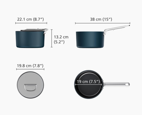 Space Folding Handle Ceramic Non-stick 19cm Blue Saucepan & Lid
