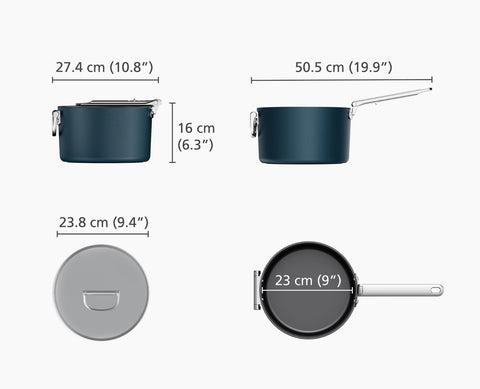 Space Folding Handle Ceramic Non-stick 23cm Blue Saucepan & Lid