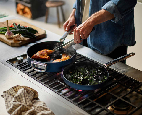 Space Folding Handle Ceramic Non-stick 28cm Blue Frying Pan