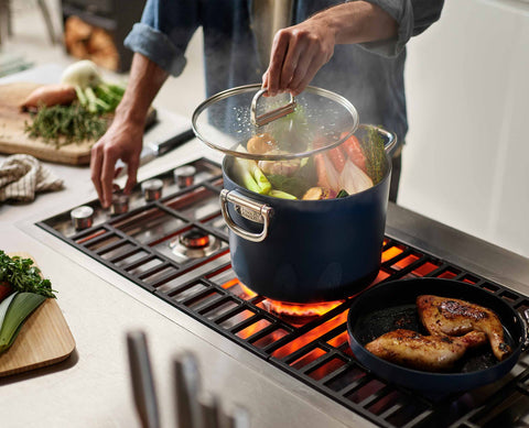 Space Folding Handle Ceramic Non-stick 25cm Blue Stock Pot & Lid