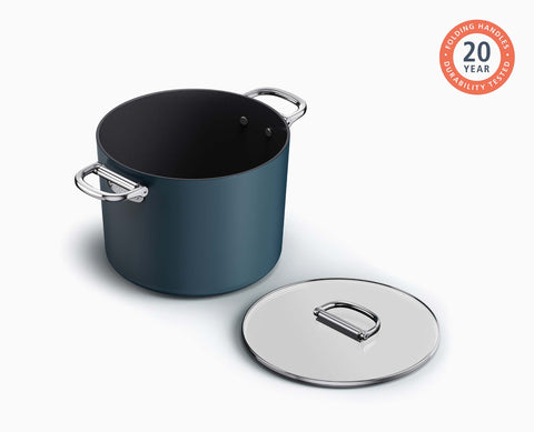 Space Folding Handle Ceramic Non-stick 25cm Blue Stock Pot & Lid
