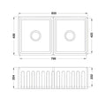 Farmhouse Double Bowl Sink 835mm White Gloss Features: Double fluted reversible farmhouse sink, crafted from fireclay and adorned with an exquisite glossy white finish. This sink offers the flexibility of showcasing either the striking fluted side or a sl