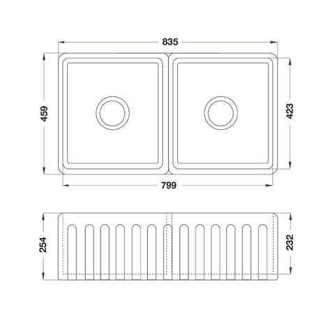 Farmhouse Double Bowl Sink 835mm White Gloss