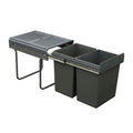 Häfele Oska H Brand: Häfele Material: Bracket: SteelPail: Plastic Finish: Pail and lid: Dark GreyBracket: Powder-coated dark grey coloured For carcase width: 400 mm Capacity: 30 Ltr (2 x 15)40 Ltr (2 x 20) Type of pull-out: Full extension (manual extensio