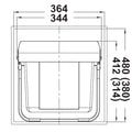 Häfele Oska H Brand: Häfele Material: Bracket: SteelPail: Plastic Finish: Pail and lid: Dark GreyBracket: Powder-coated dark grey coloured For carcase width: 400 mm Capacity: 30 Ltr (2 x 15)40 Ltr (2 x 20) Type of pull-out: Full extension (manual extensio
