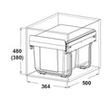 Häfele Oska H Brand: Häfele Material: Bracket: SteelPail: Plastic Finish: Pail and lid: Dark GreyBracket: Powder-coated dark grey coloured For carcase width: 400 mm Capacity: 30 Ltr (2 x 15)40 Ltr (2 x 20) Type of pull-out: Full extension (manual extensio