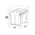 Häfele Oska HSC Brand: Häfele Material: Bracket: SteelPail: Plastic Finish: Pail and lid: WhiteBracket: White powder coated For carcase width: 450 mm Capacity: 30 Ltr (2 x 15)40 Ltr (2 x 20) Type of pull-out: Full extension (manual extension behind hinged