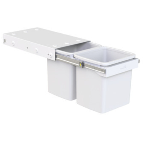 Hideaway Compact waste bin twin pails in arctic white