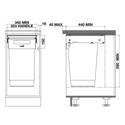 Hideaway Compact Waste Bin in Arctic White