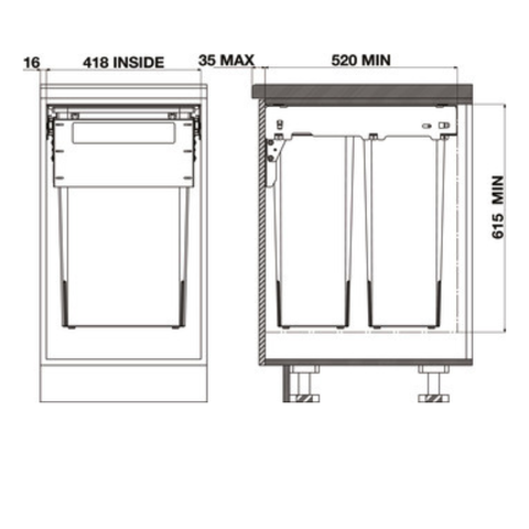 Hideaway compact soft-close waste bin in cinder