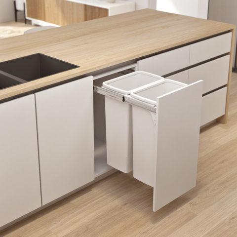 Hideaway compact soft-close waste bin in white