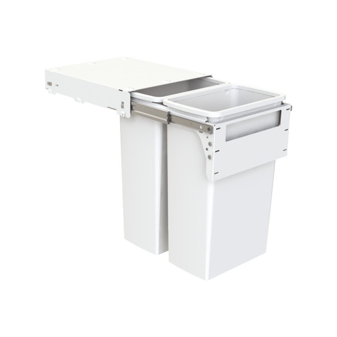 Hideaway compact soft-close waste bin in white