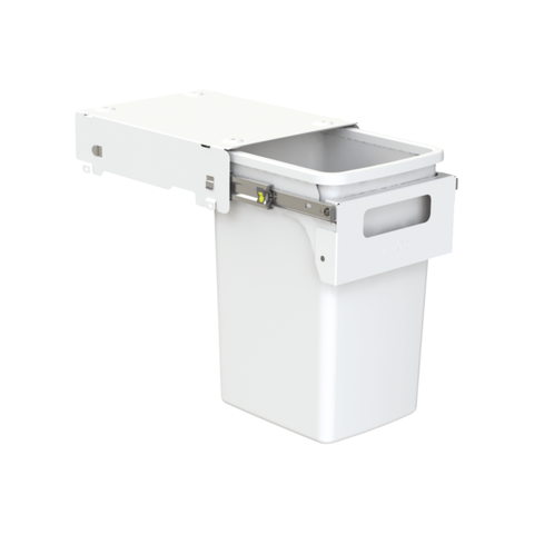 Hideaway compact soft-close waste bin in white