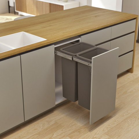 Hideaway compact soft-close waste bin in cinder