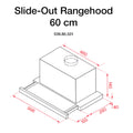 Hafele Rangehood Slide out, 60cm or 90cm Features: 500 m3/hr extraction1x LED 3W 3500K3 Speed settingsPush button controlsAluminium grease filters62 dBA max noise level Version: 60cm90cm Dimensions (mm): 60cm: 180 x 598 x 300 mm (HxWxD) - 7.5 kg90cm: 180