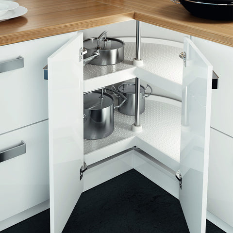 Ninka 3/4 circle carousel fitting with white shelves and chrome-plated spindle