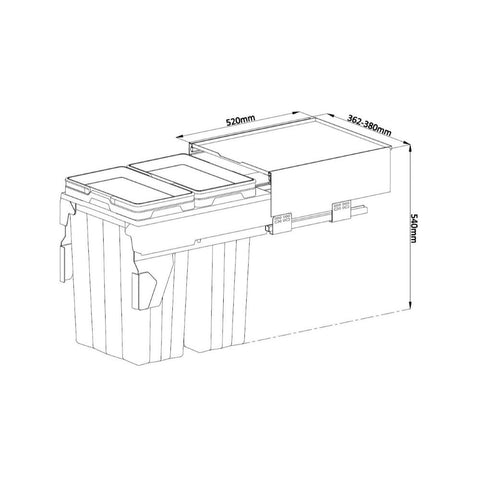 HushSort 54L Dual Pull-Out Waste Bin – Fits Australian Standard 400mm Cabinet (Type B)