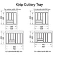Grip Cutlery Tray Area of application: Suitable for drawers with depth of 500 mm Material: Plastic Finish: Anthracite Pearl Height: 52 mm Features: Non-slip surface coating To suit cabinet width: 500 mm600 mm800 mm900 mm Hafele