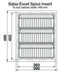 Specs for Salsa Excel Spice Drawer Insert to suit cabinet width of 450 mm