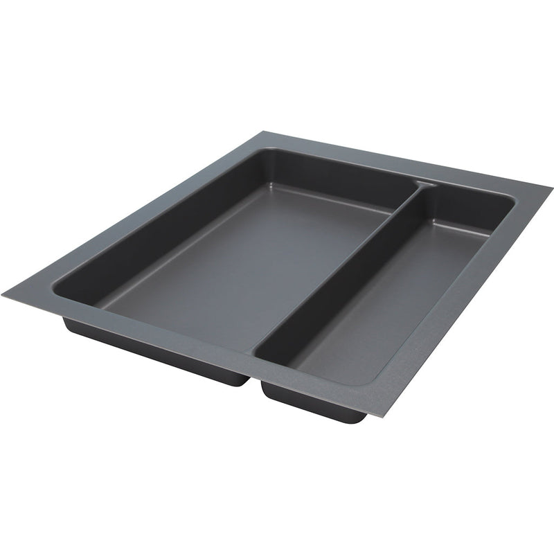 Excel Utensil Tray Area of application: Suitable for drawers with a depth of 400 mm and 450 mm Material: Plastic (vacuum formed) Finish: AnthraciteSilverWhite Version: With wide edge for cutting to drawer size Height: 57 mm Insert depth: 485 mm Insert wid