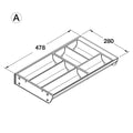 Stainless Steel Cutlery Tray for GRASS or Häfele Drawer Area of application: Suitable for Grass Nova Pro Scala and Häfele MX drawers with a depth of 500 mm Depth: 478 mm Height: 64 mm Material: Stainless steel and plastic, grey Note: Cutlery Tray configur