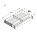 Stainless Steel Cutlery Tray for GRASS or Häfele Drawer Area of application: Suitable for Grass Nova Pro Scala and Häfele MX drawers with a depth of 500 mm Depth: 478 mm Height: 64 mm Material: Stainless steel and plastic, grey Note: Cutlery Tray configur