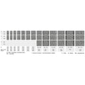 Grid of measurement values on a white background. Hettich OrgaTray 440 white plastic cutlery insert for kitchen drawers, adjustable tray for organized utensil storage.