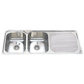 Häfele Double Bowl Sink with right-hand drainer in polished stainless steel