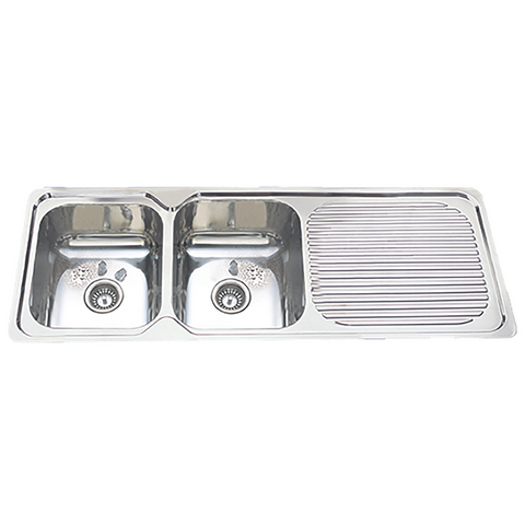 Häfele Double Bowl Sink with right-hand drainer in polished stainless steel