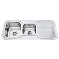 1 & 3/4 Bowl Sink R/H Drainer Features: Right hand drainer1080 x 480 x 170 mm (L x W x D)Polished stainless steel with rolled edgeSupplied with 2 designer wastes Material: Stainless steel grade 304, 18/10 Thickness: 0.8mm Mounting: Top mount only, sink cl