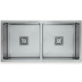 Squareline Double Bowl Sink - Linen Features: 880 x 450 x 200 mm (L x W x D)2 x 32L capacityStainless steel, linen finish5 mm Internal radiusDouble bowlPush/pull plug and waste connections.Watermarked designer waste Bowl Size: 400 x 400 x 200mm each (L x