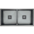 Squareline Double Bowl Sink - Linen Features: 880 x 450 x 200 mm (L x W x D)2 x 32L capacityStainless steel, linen finish5 mm Internal radiusDouble bowlPush/pull plug and waste connections.Watermarked designer waste Bowl Size: 400 x 400 x 200mm each (L x