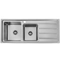 Squareline Plus 1 & 3/4 Bowl R/H Drainer Features: 0.8mm Thick Premium 18/10 Stainless Steel Satin Polish FinishWatermark waste25mm radius Satin Polished25L & 17L CapacityTop mount Bowl Configuration: 1 & 3/4 Bowl Drainer Configuration: Push/Pull plug and