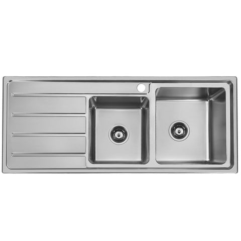 Häfele Squareline Plus 1 & 3/4 Bowl Sink with left-hand drainer in satin stainless steel