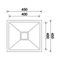 Squareline Single Bowl Sink Features: 450 x 450 x 200mm (L x W x D)32L capacity18/10 Stainless steel brushed finish5 mm Internal radiusSingle bowl Push/pull plug and waste connectionsWatermarked designer waste Bowl Size: 400 x 400 x 200mm (L x W x D) Moun