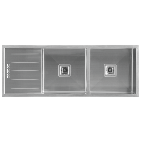 Häfele Squareline Double Bowl Sink with Drainer in brushed stainless steel