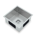 Squareline Single Bowl Linen Sink Features: 450 x 450 x 200 mm (L x W x D)32L capacityStainless steel, linen finish5 mm Internal radiusSingle bowlPush/pull plug and waste connectionsWatermarked designer waste Bowl Size: 400 x 400 x 200mm (L x W x D) Mount