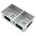 Squareline 1 & 3/4 Bowl Sink - Linen Features: 780 x 450 x 200 mm (L x W x D)1 x 32L & 1 x 24L capacityStainless steel, linen finish5 mm Internal radius1 & 3/4 bowlPush/pull plug and waste connectionsWatermarked designer waste Bowl Size: 32L: 400 x 400 x