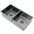 Squareline Double Bowl Sink - Linen Features: 880 x 450 x 200 mm (L x W x D)2 x 32L capacityStainless steel, linen finish5 mm Internal radiusDouble bowlPush/pull plug and waste connections.Watermarked designer waste Bowl Size: 400 x 400 x 200mm each (L x