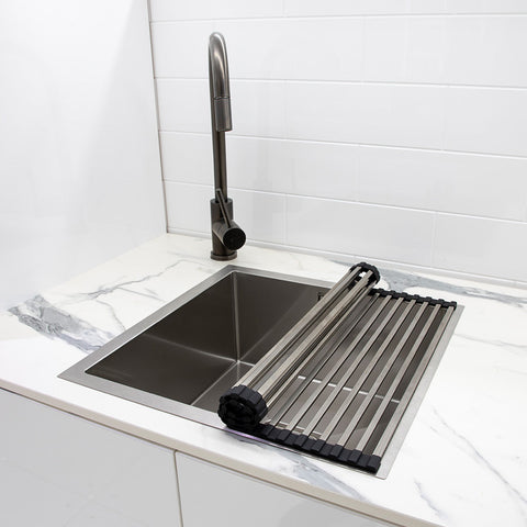 Häfele Squareline Roll-Up Drainer Mat in brushed stainless steel