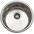 Round Bowl Sink Features: Ø450 x 200 mm (Ø x D)Stainless steel satin finishRound bowlSupplied with 1 designer waste Material: Stainless steel grade 304, 18/10 Thickness: 0.8mm Mounting: Top mount only, sink clips included Note: Includes overflow assembly