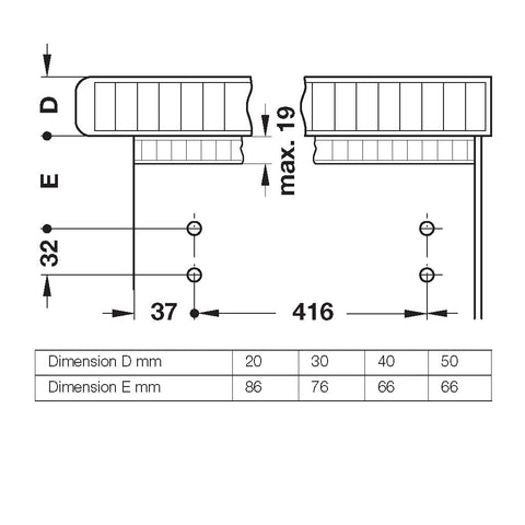 Häfele Ironfix drawer ironing board fixing measurements by benchtop thickness