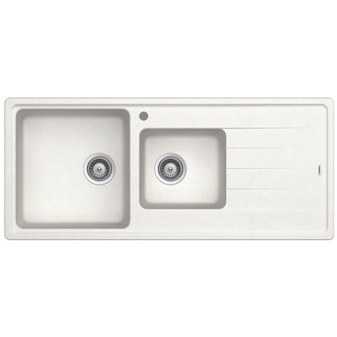 Häfele Quartz 1 & 3/4 bowl sink in Alpina with right-hand drainer
