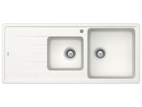 Häfele Quartz 1 & 3/4 bowl sink in Alpina with left-hand drainer
